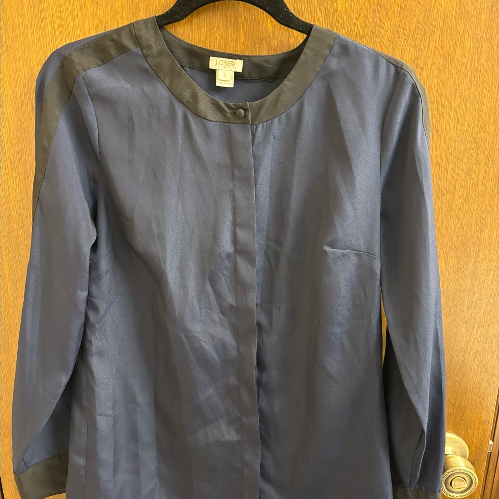 J. Crew Midnight Blue Blouse with Black detailing